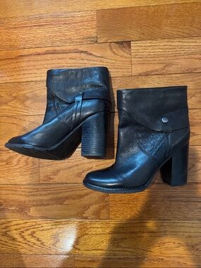 Franco Sarto Black Leather High-Heel Ankle Boots